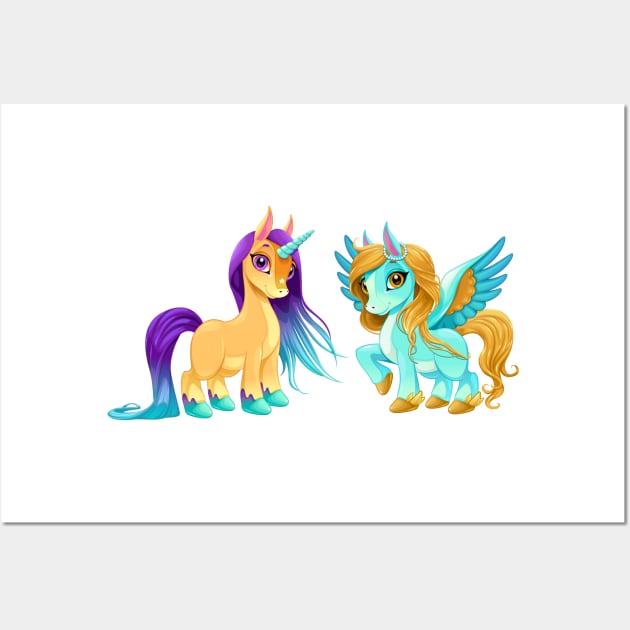 Baby unicorn and pegasus with cute eyes. Wall Art by ddraw